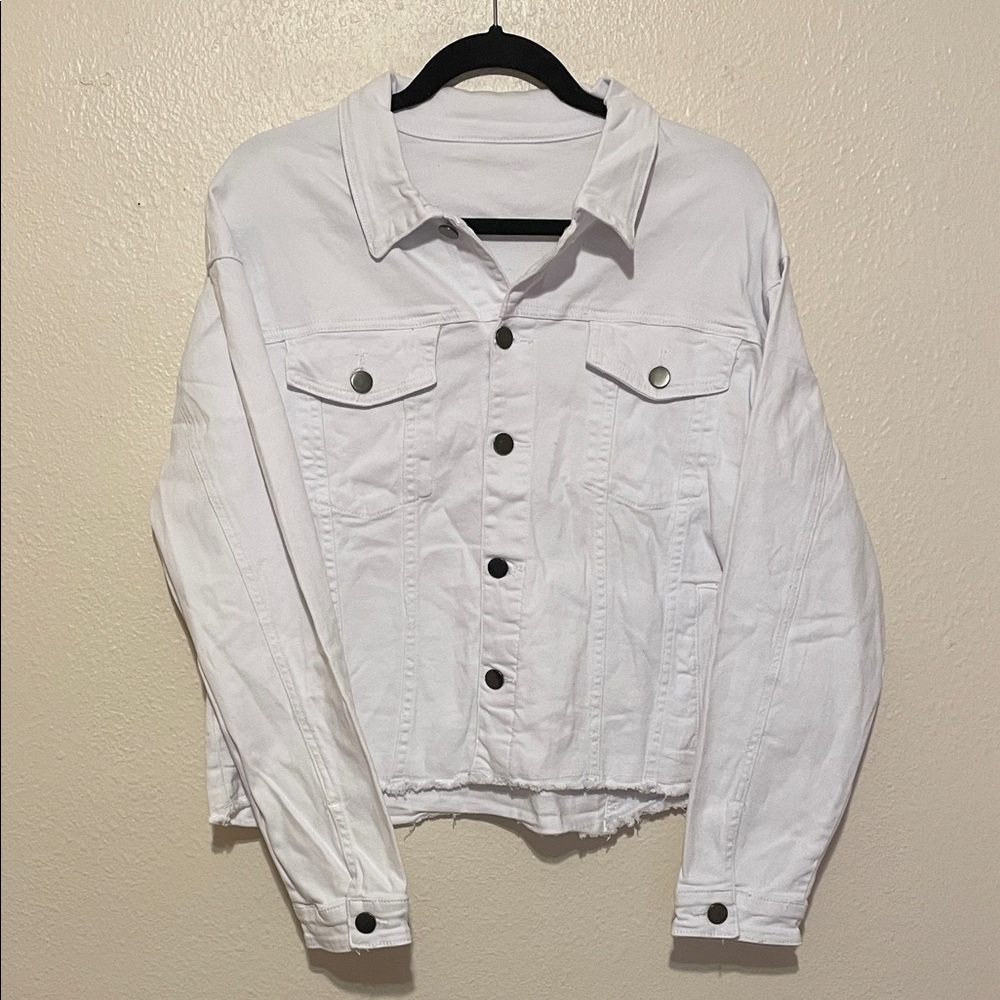 Distressed White Denim Jacket